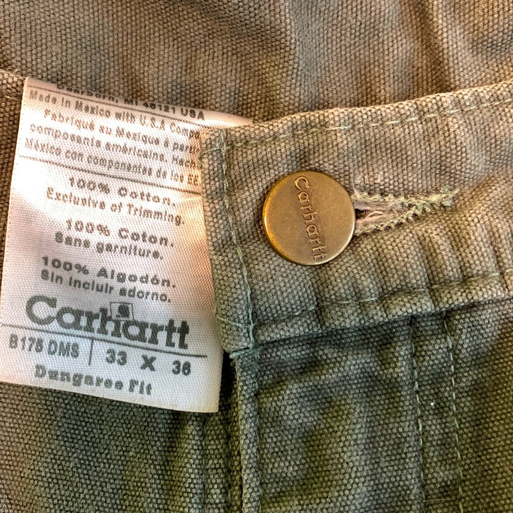 CARHARTT olive canvas work dungarees 3” x 38”